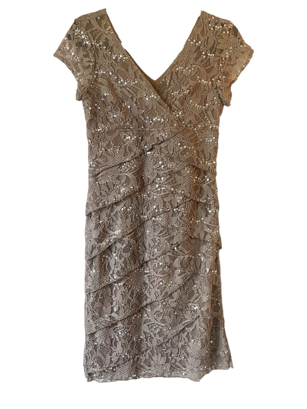 Scarlett Nite sequin floral lace tiered midi length formal dress size 8